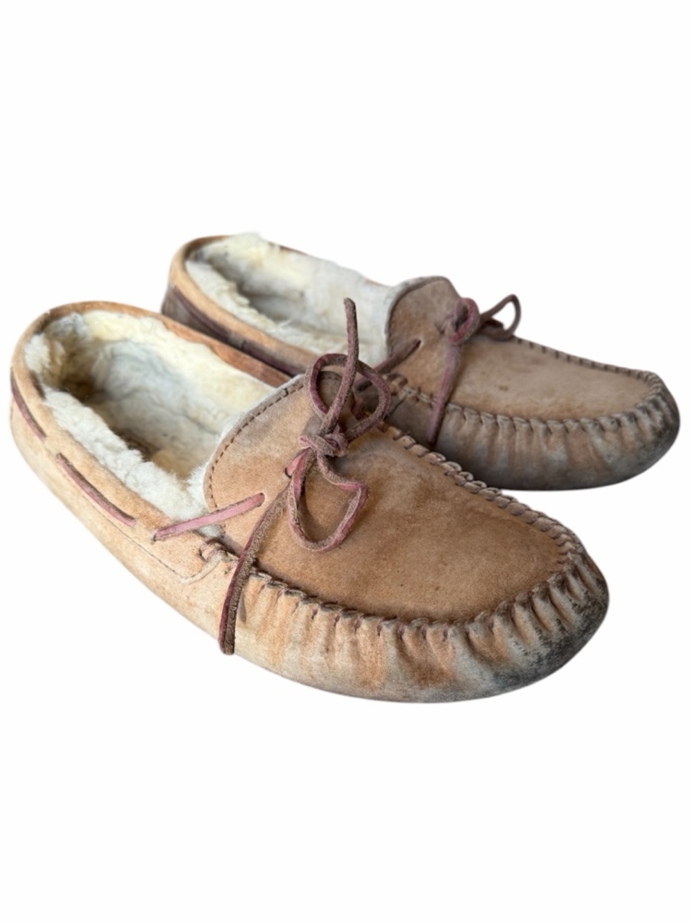 UGG Dakota Moccasin Slippers Women’s Size 9 Beige Suede Shearling Lined Cozy